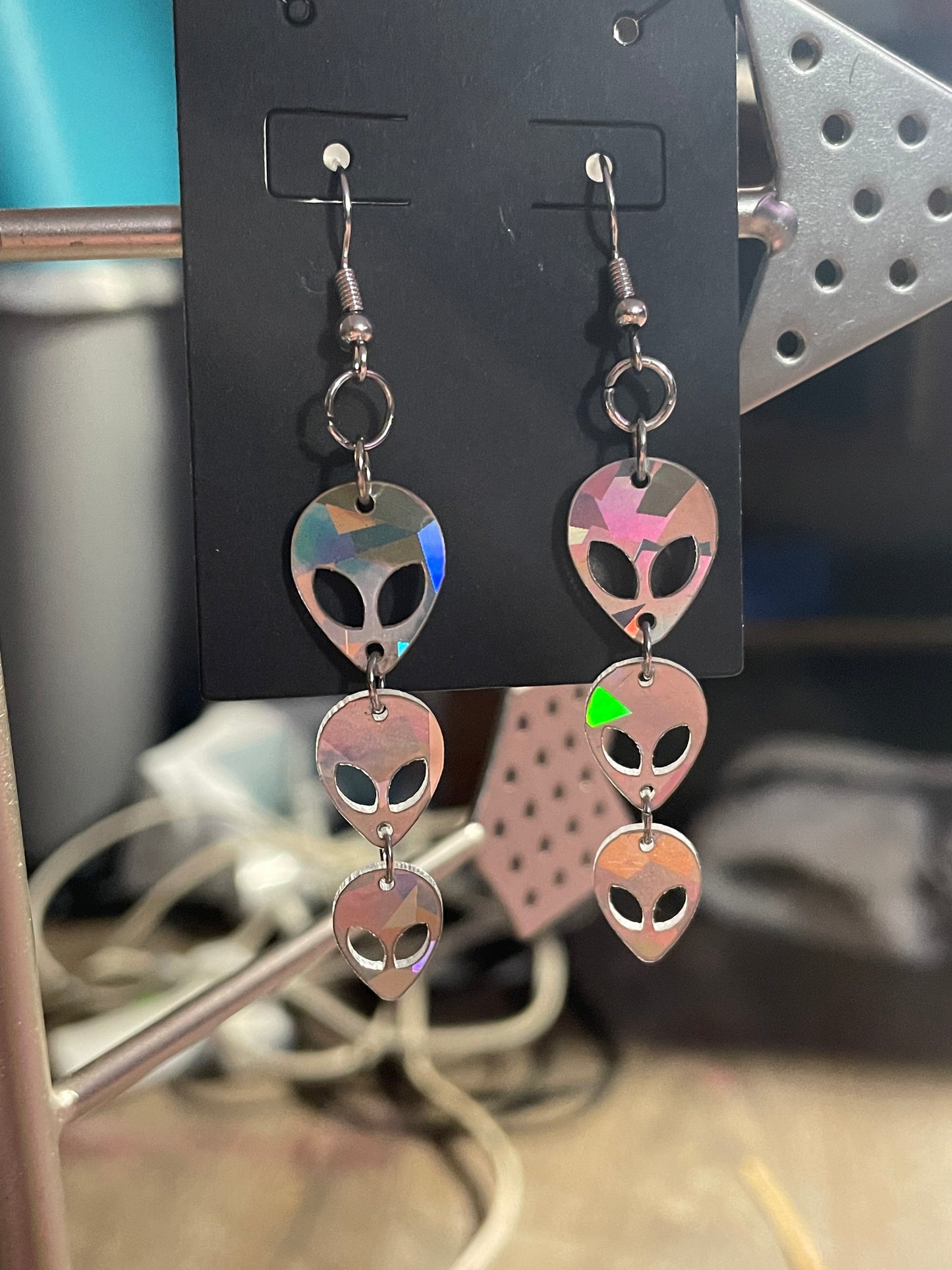 Silver Alien Dangle Earrings