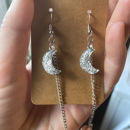 Silver Moon Earplug earrings